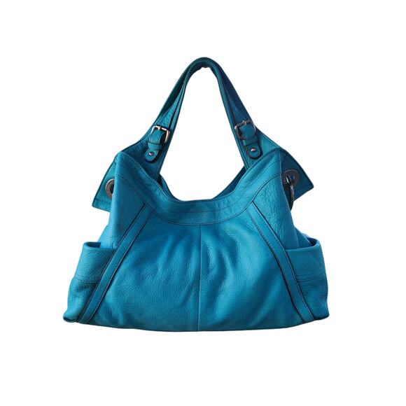 B. Makowsky Turquoise Leather Slouchy Hobo Shoulder Bag - Picture 3 of 11
